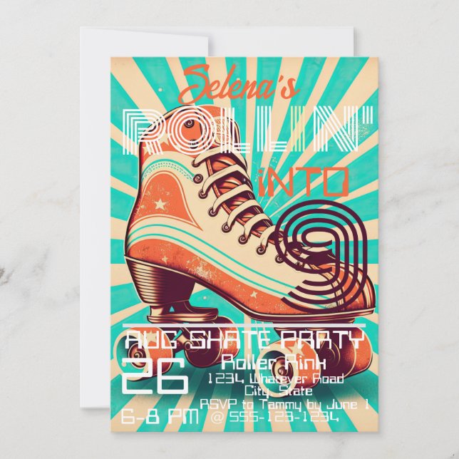 Roller Skate Geburtstagspartei Custom Einladung (Vorderseite)