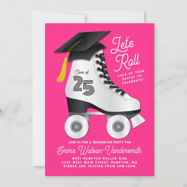 Roller Skate Graduation Party Einladung Rosa (Vorderseite)