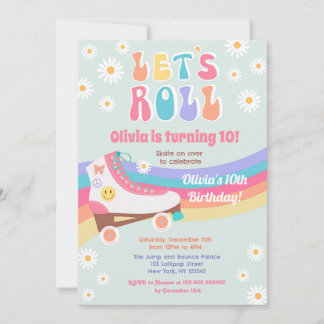 Roller Skate Groovy Daisy Geburtstagseinladungen Einladung