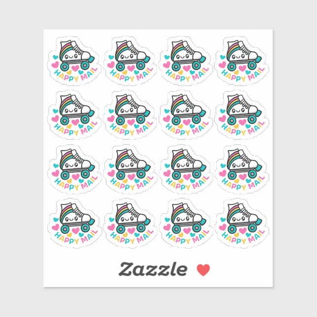 Roller Skate Happy Mail Custom Cut Vinyl Sticker (Blatt)