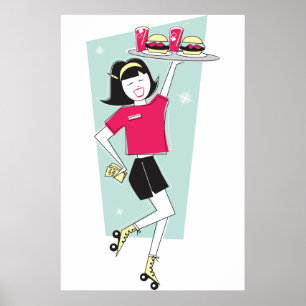 Roller Skate Kellnerin Poster
