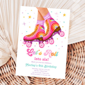 Roller Skate Let's Roll Skaten Girl Geburtstag Einladung