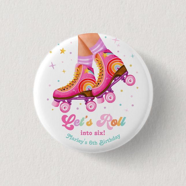 Roller Skate Let's Roll Skating Girl Birthday Button (Vorderseite)