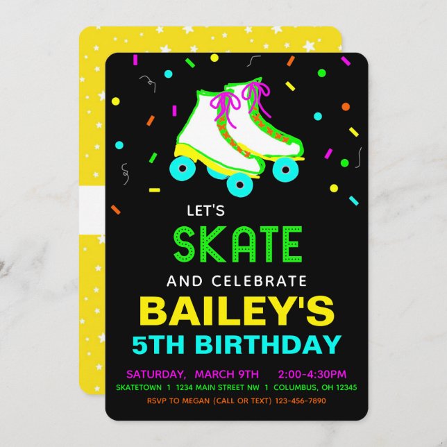 Roller Skate Neon Birthday Party Einladung (Vorne/Hinten)