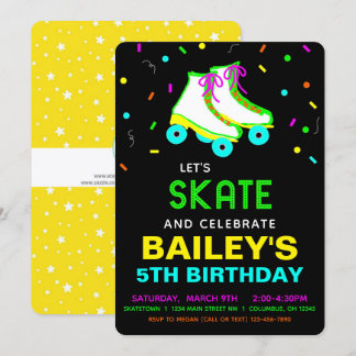 Roller Skate Neon Birthday Party Einladung