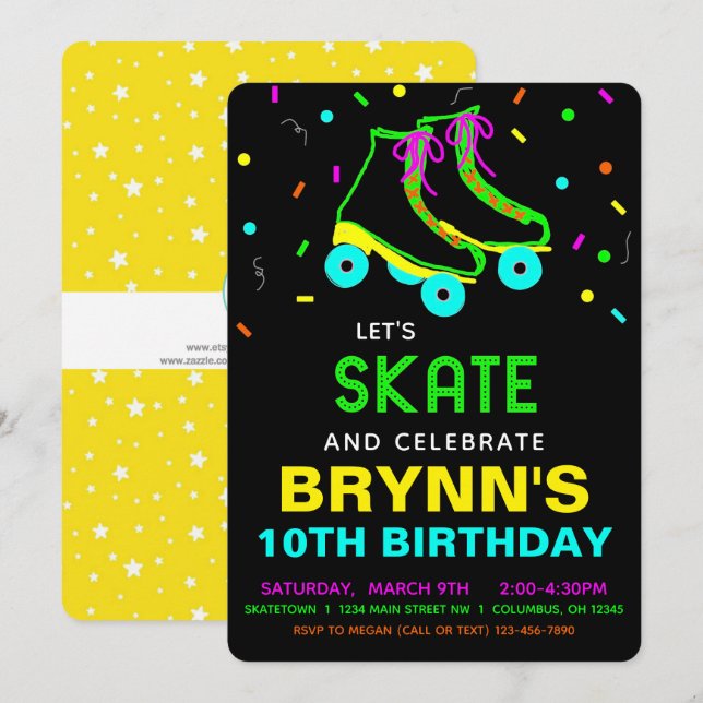 Roller Skate Neon Birthday Party Einladung (Vorne/Hinten)