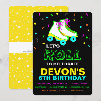 Roller Skate Neon Birthday Party Einladung