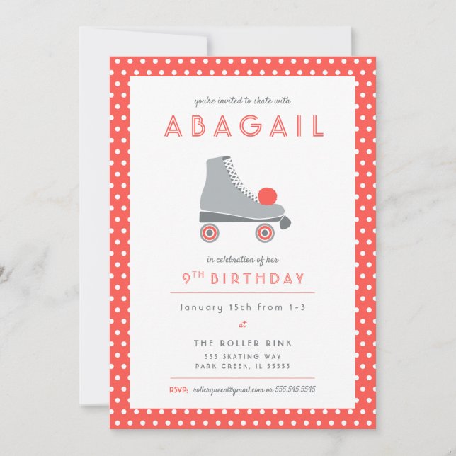 Roller Skate Party - Korallen Einladung (Vorderseite)