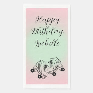 Roller Skate Pink Ombre Happy Birthday Serviette