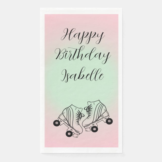 Roller Skate Pink Ombre Happy Birthday Serviette (Vorderseite)
