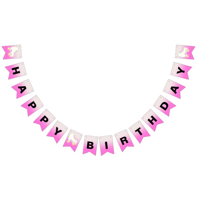 Roller Skate Pink Ombre Happy Birthday Wimpelkette (Alle)
