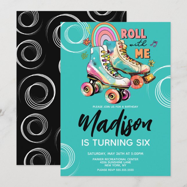 Roller Skate Rainbow Birthday Party Einladung (Vorne/Hinten)