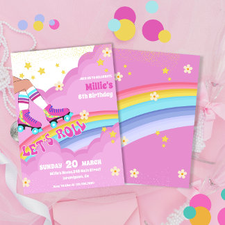 Roller Skate Retro Rainbow Birthday Party Einladung
