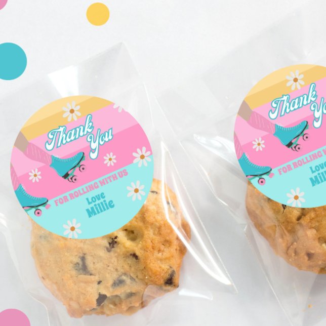 Roller Skate Retro Rainbow Birthday Party Runder Aufkleber (Von Creator hochgeladen)