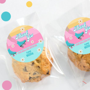 Roller Skate Retro Rainbow Birthday Party Runder Aufkleber