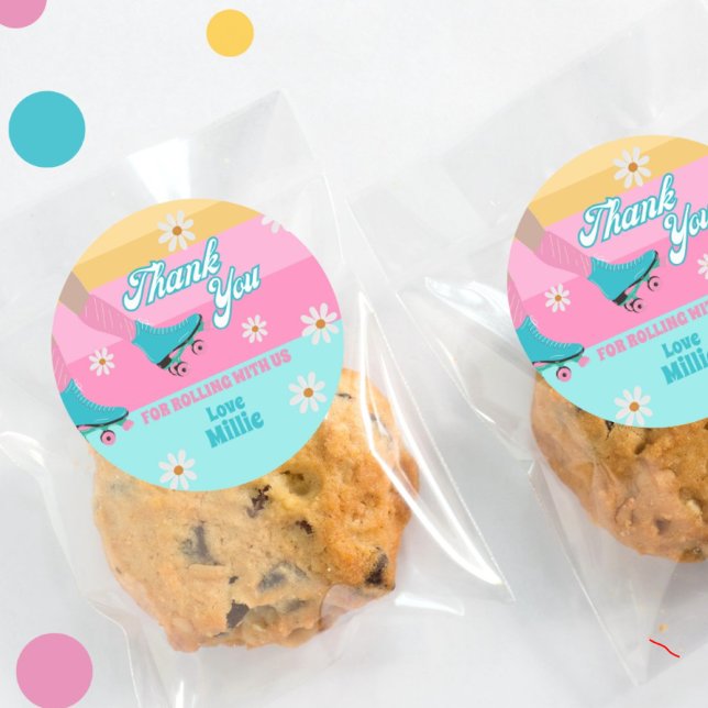 Roller Skate Retro Rainbow Birthday Party Runder Aufkleber (Von Creator hochgeladen)