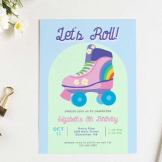 Roller Skate Retro Skaten Girls Geburtstag Einladung