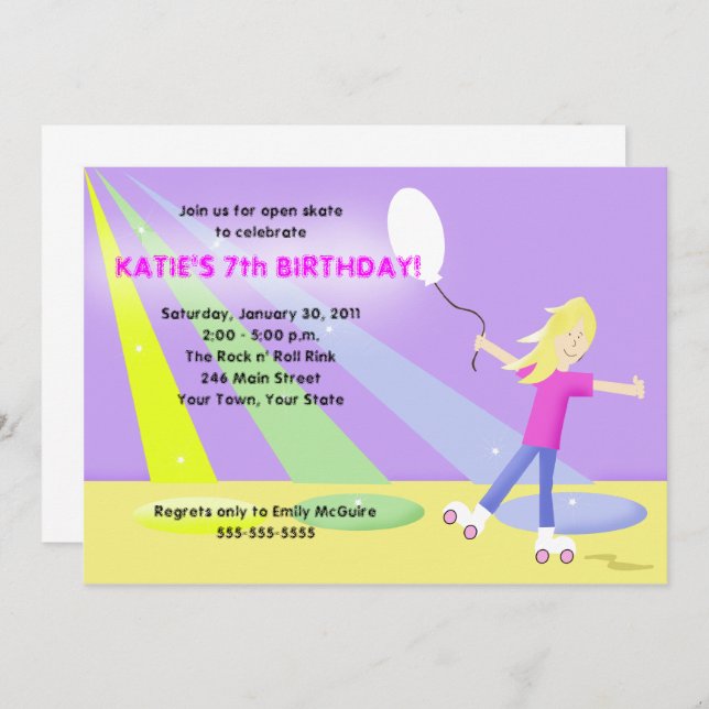ROLLER SKATE Rollerskating 12x18 Geburtstag - Blon Einladung (Vorne/Hinten)