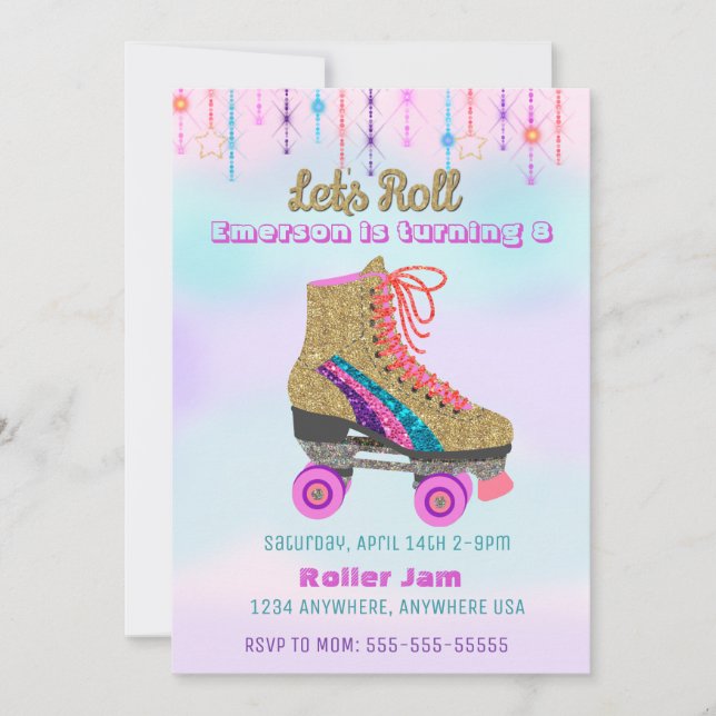Roller-Skate, Skaten-Party, Roller Disco-Glitzer Einladung (Vorderseite)
