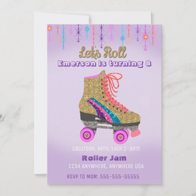 Roller-Skate, Skaten-Party, Roller Disco-Glitzer Einladung (Vorderseite)
