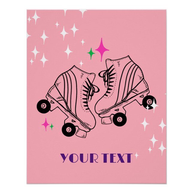 Roller Skate Skaten Pink Birthday Disco Party Poster (Vorderseite)