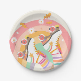 Roller Skate Skaten Retro Groovy Girl Birthday Pa Pappteller