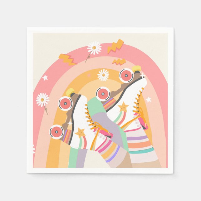 Roller Skate Skaten Retro Groovy Girl Geburtstag Serviette (Vorderseite)