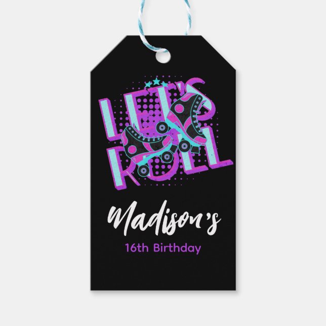 Roller Skate Sweet 16 Thema Geburtstagsparty Geschenkanhänger (Vorderseite)