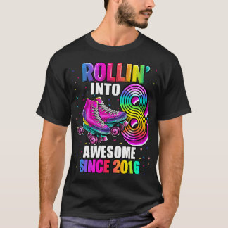 Roller Skaten 8th Birthday Girls Rollin in 8 Aw T-Shirt
