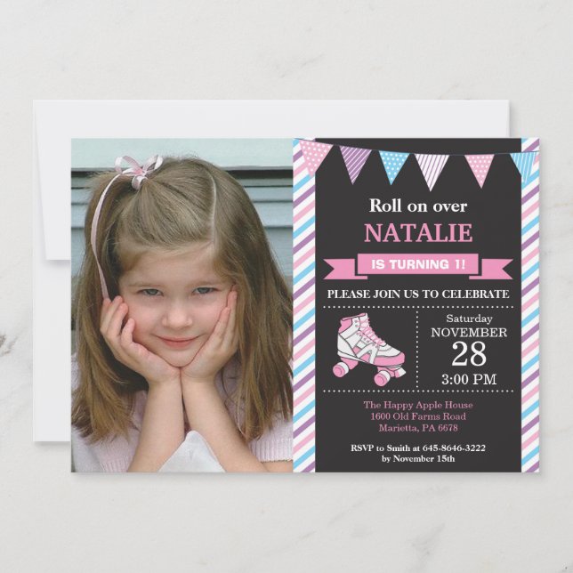 Roller Skaten Birthday Einladung Geburtstagsparty (Vorderseite)