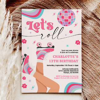 Roller Skaten Birthday Einladung Groovy Rainbow