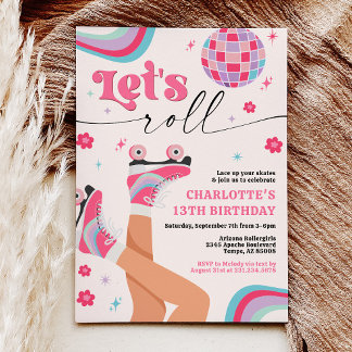Roller Skaten Birthday Einladung Groovy Rainbow