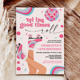 Roller Skaten Birthday Einladung Retro Rainbow