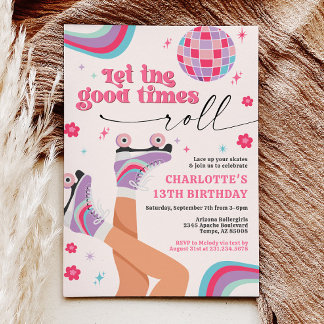 Roller Skaten Birthday Einladung Retro Rainbow