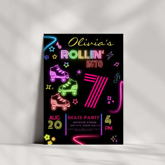 Roller Skaten Birthday Glow Party Einladung