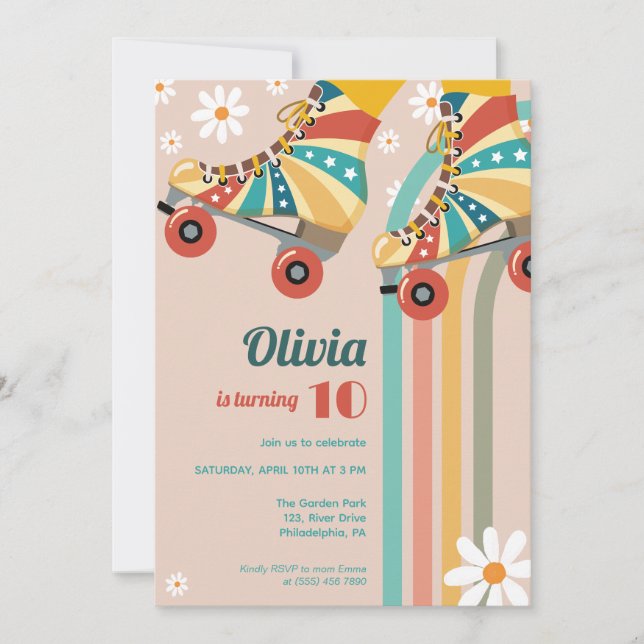 Roller Skaten Birthday Groovy Hippy Einladung (Vorderseite)