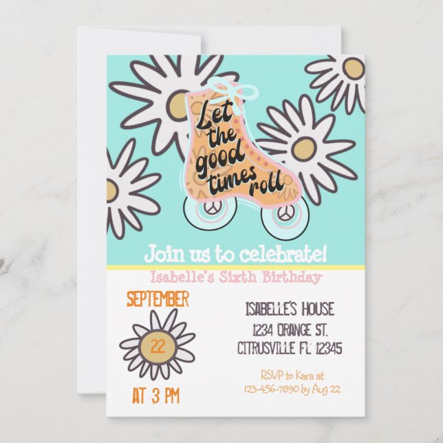 Roller Skaten Birthday Party Einladung (Vorderseite)