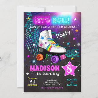 Roller Skaten Birthday Party Einladung / Neon
