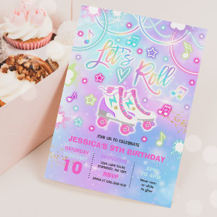 Roller Skaten Birthday Party Gefärbte Krawatte Glo Einladung