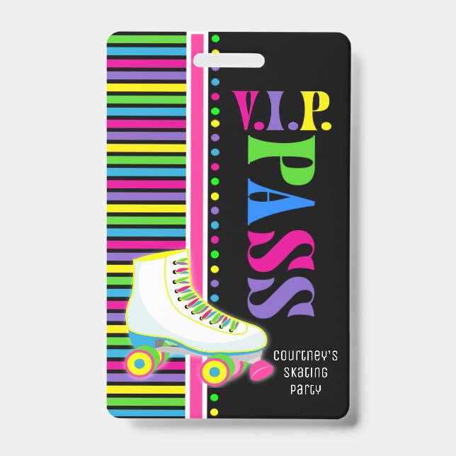 Roller Skaten Birthday Party VIP Pass Glow Party Ausweis (Vorderseite)