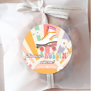 Roller Skaten Birthday Retro Skate Rollin Danke Runder Aufkleber