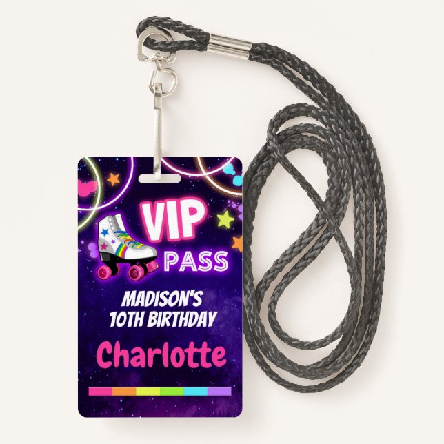 Roller Skaten Birthday VIP Pass Lanyard Ausweis (Vorderseite mit Schlüsselband)