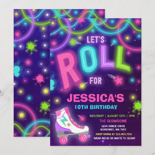 Roller Skaten Einladung Neon Glow Skaten Party