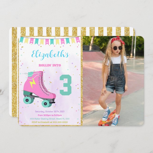 Roller Skaten Foto Einladung (Vorne/Hinten)
