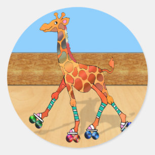 Roller Skaten Giraffe am Roller Rink Runder Aufkleber