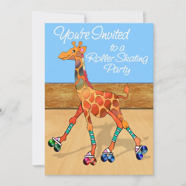 Roller Skaten Giraffe im Rink Party Einladung (Vorderseite)