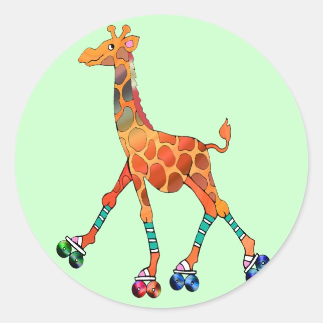 Roller Skaten Giraffe Runder Aufkleber (Vorderseite)