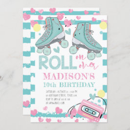 Roller Skaten Girl Geburtstag Pastel Blue Pink Einladung