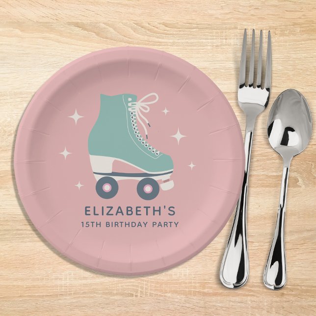 Roller Skaten Girls Geburtstagsparty Pink Pappteller (Von Creator hochgeladen)