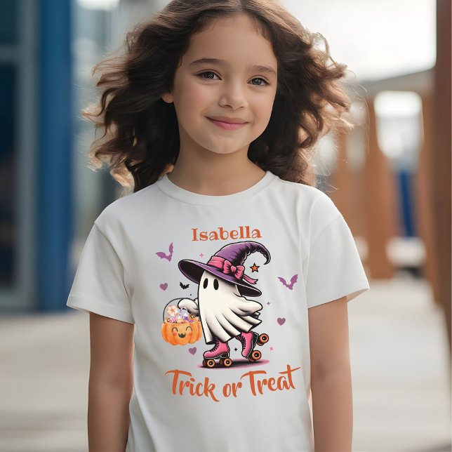 Roller Skaten Halloween Niedlich Ghost Trick oder  T-Shirt (Von Creator hochgeladen)